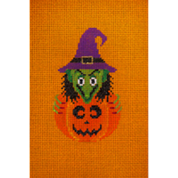 Holiday H091 Witch in Pumpkin4 x 6 18 Mesh JP Needlepoint