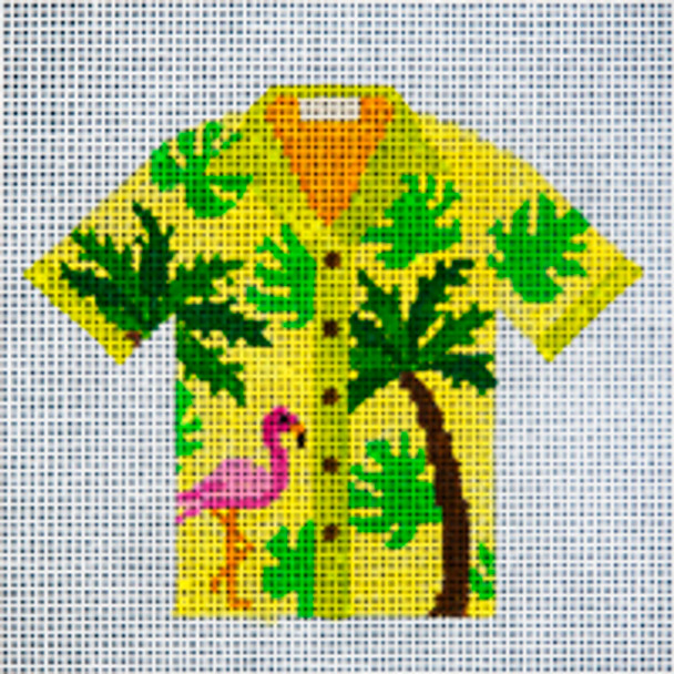 Miscellaneous L650 Flamingo on Yellow Shirt  5 x 5  18 Mesh JP Needlepoint