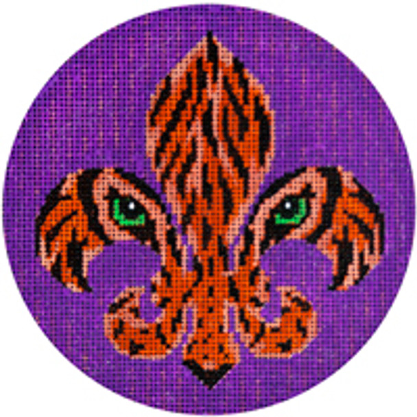 MISCELLANEOUS L634 Tiger Fleur De Lis 4.5" Diameter 18 Mesh JP Needlepoint