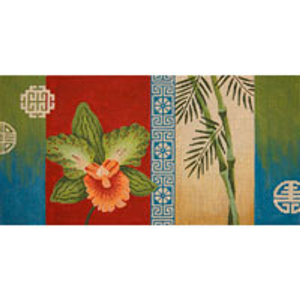 Asian O029	Orchid, Bamboo, & Coins 8 x 16 13 Mesh JP Needlepoint