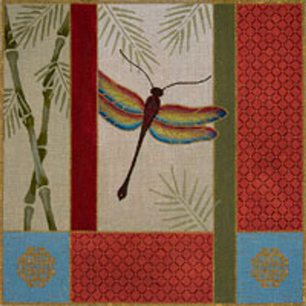 Asian O044 Dragonfly, Bamboo, & Coins 14 x 14 13 Mesh JP Needlepoint