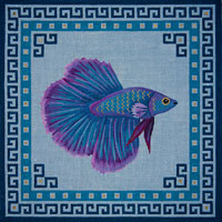 Asian O047	Blue Asian Fighting Fish w/Borders	13 x 13 13 Mesh JP Needlepoint