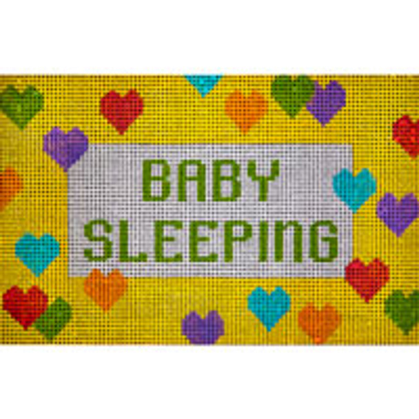 QUOTE Q073 Baby Sleeping on Yellow w/Hearts 5 x 8 13 Mesh JP Needlepoint