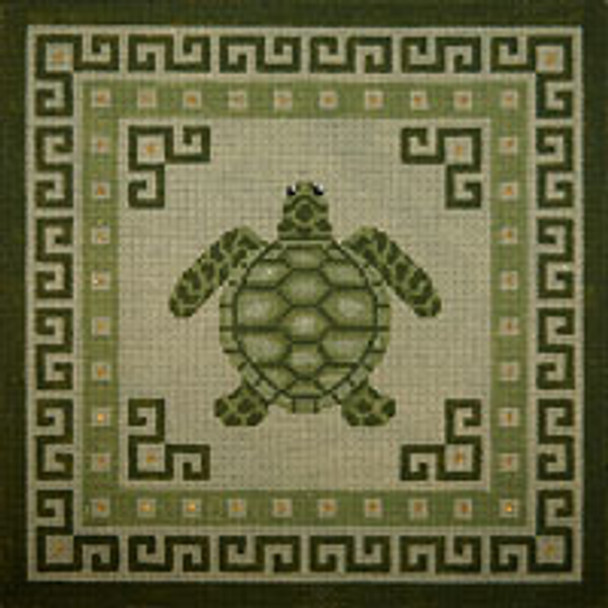 SEA LIFE S024 Sea Turtle w/Green Borders 10 x 10 13 Mesh JP Needlepoint