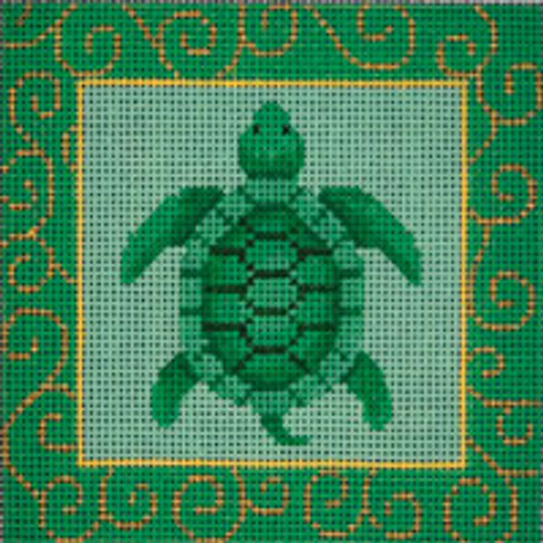 SEA LIFE S053 Turtle & Swirls 5.5 x 5.5 13 Mesh JP Needlepoint