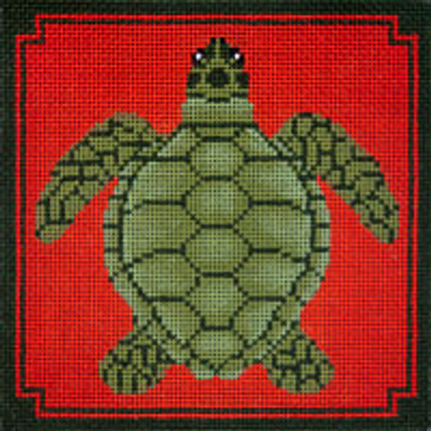 SEA LIFE S054 Turtle on Orange 5 x 5 18 Mesh JP Needlepoint