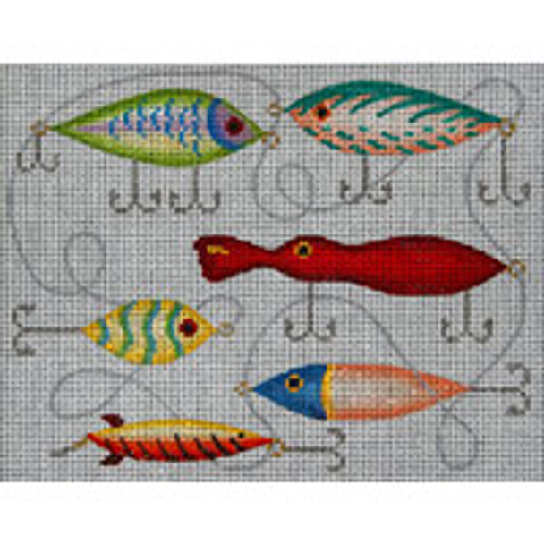 SEA LIFE S176 Squiddy and Lures  7 x 9 13 Mesh JP Needlepoint