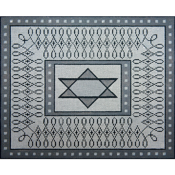TALLIS BAG/MONOGRAM TB577 Black, White & Grey Patch w/Star 11 x 13 13 Mesh JP Needlepoint (2022)