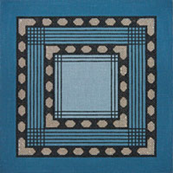 TALLIS BAG/MONOGRAM TB091 Sm Black, Blue & Sliver w/Stripes 11 x 11 13 Mesh JP Needlepoint