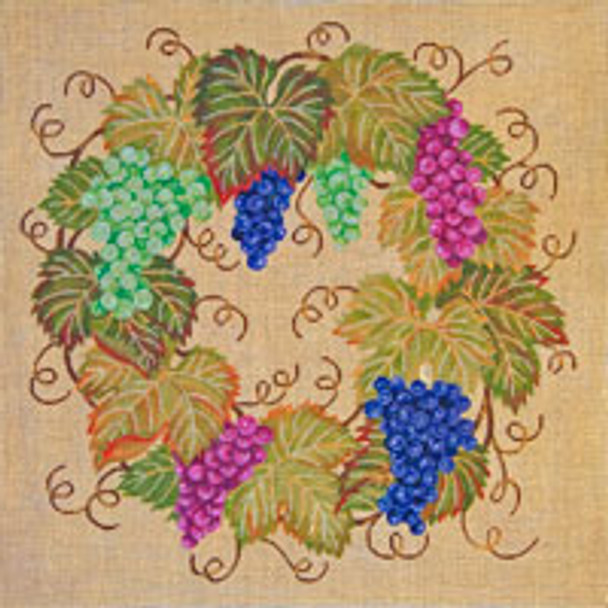 VEGETATION V335 Grape Wreath 14 x 14  13 Mesh JP Needlepoint