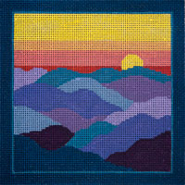 VEGETATION V081 Sunset in the Mountains 7 x 7 13 Mesh JP Needlepoint