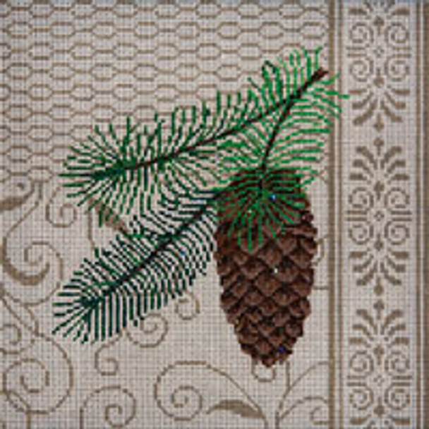 VEGETATION V095 Pine Cone Patchwork 7 x 7 18 Mesh JP Needlepoint