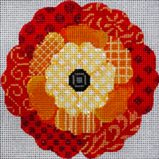 VEGETATION V153 Small Fantasy Flower In Orange 5 x 5 18 Mesh JP Needlepoint