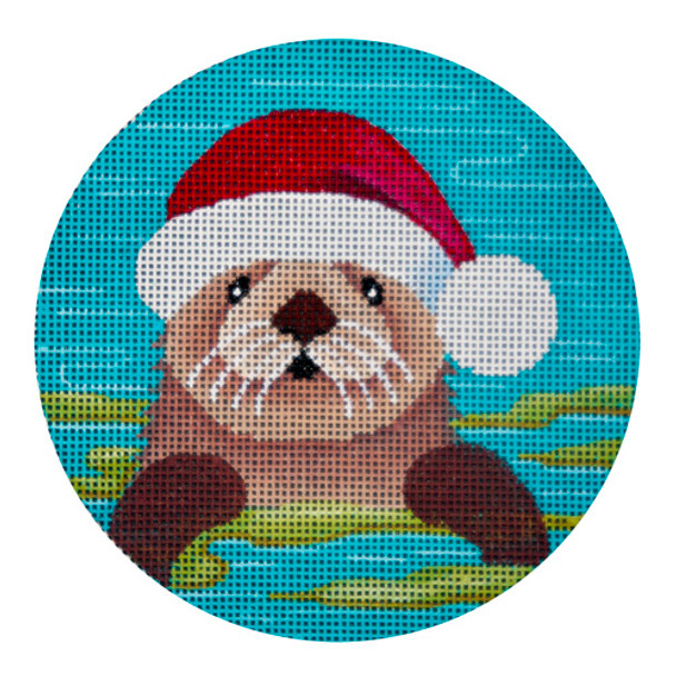 CHRISTMAS X257 Santa Otter & Kelp  4.5" Diameter 18 Mesh JP Needlepoint (2022)