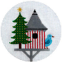 CHRISTMAS X114 Red Striped Birdhouse 4.5" Diameter 18 Mesh JP Needlepoint (2021)