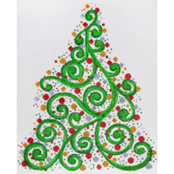 CHRISTMAS X045 Swirly Christmas Tree 11x13 18 Mesh JP Needlepoint