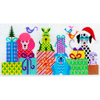 CHRISTMAS X062 Crazy Dog Christmas 6.5 x 12.5 18 Mesh JP Needlepoint