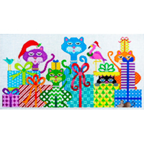 CHRISTMAS X061 Crazy Cat Christmas  6.5 x 12.5 18 Mesh JP Needlepoint