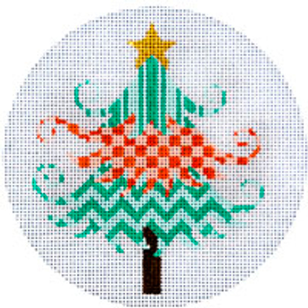 CHRISTMAS X126 Peach & Turquoise Christmas Tree 4.5 diameter  18 Mesh JP Needlepoint