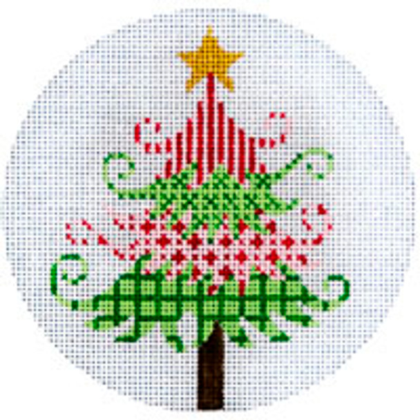 CHRISTMAS X125 Green & Red Christmas Tree 4.5" diameter  18 Mesh JP Needlepoint