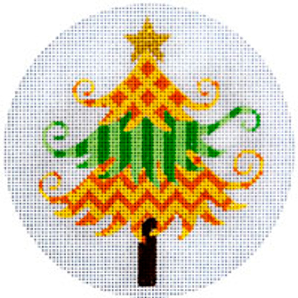 CHRISTMAS X127 Yellow & Green Christmas Tree 4.5 diameter 18 Mesh JP Needlepoint