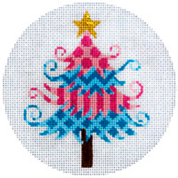 CHRISTMAS X128 Pink & Blue Christmas Tree 4.5 diameter 18 Mesh JP Needlepoint