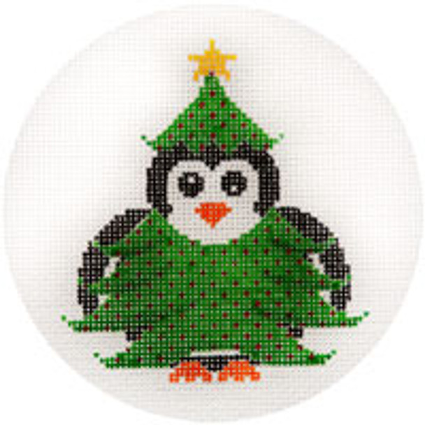 CHRISTMAS X210 Xmas Tree Penguin 4.5" Diameter 18 Mesh JP Needlepoint