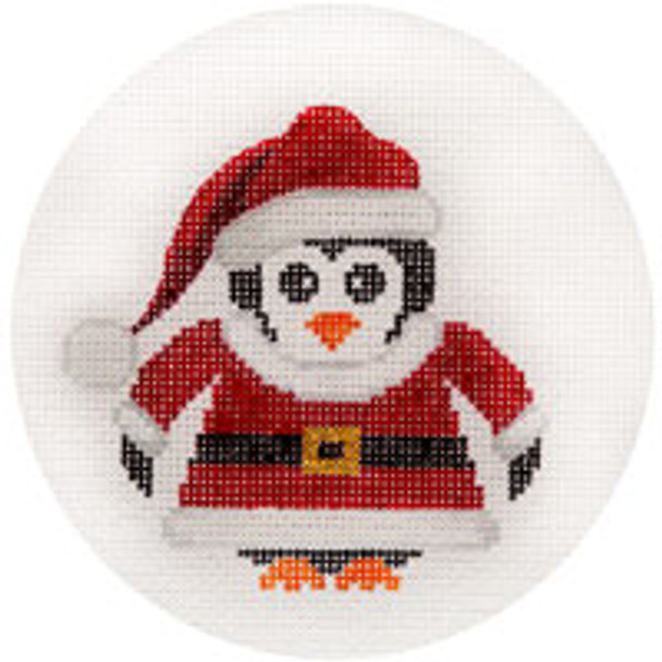 CHRISTMAS X214 Santa Penguin 4.5" Diameter 18 Mesh JP Needlepoint