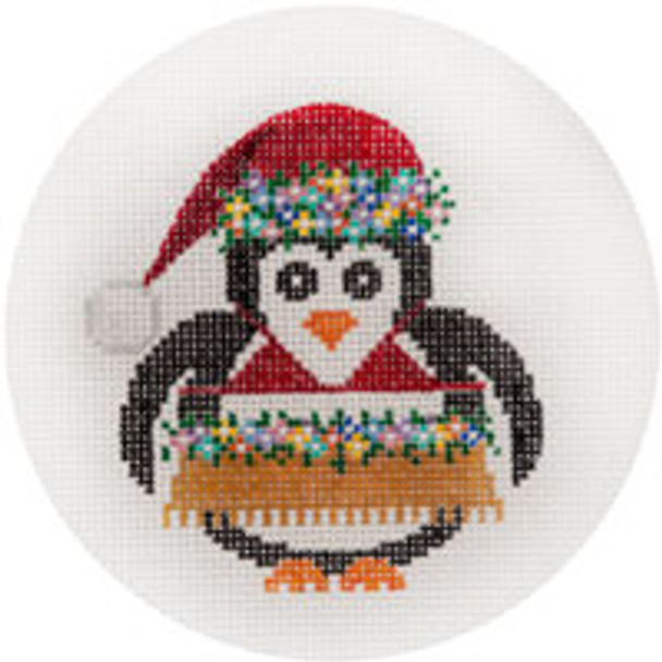 CHRISTMAS X216 Hula Penguin 4.5" Diameter 18 Mesh JP Needlepoint