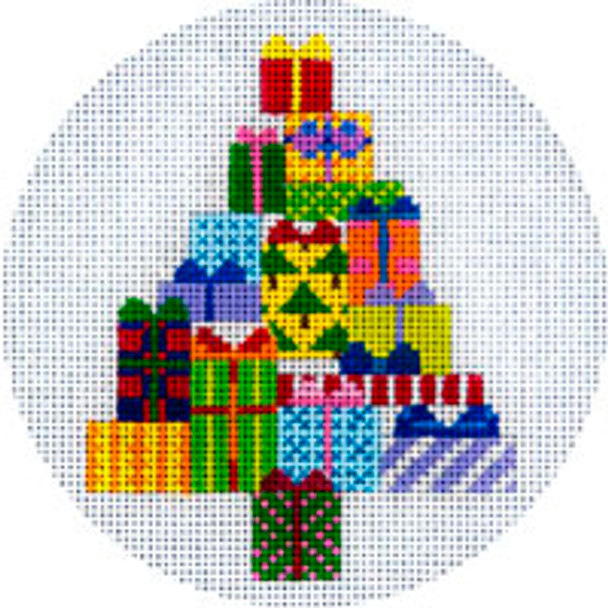 CHRISTMAS X250 Christmas Tree of Packages 4.5" Diameter 18 Mesh JP Needlepoint