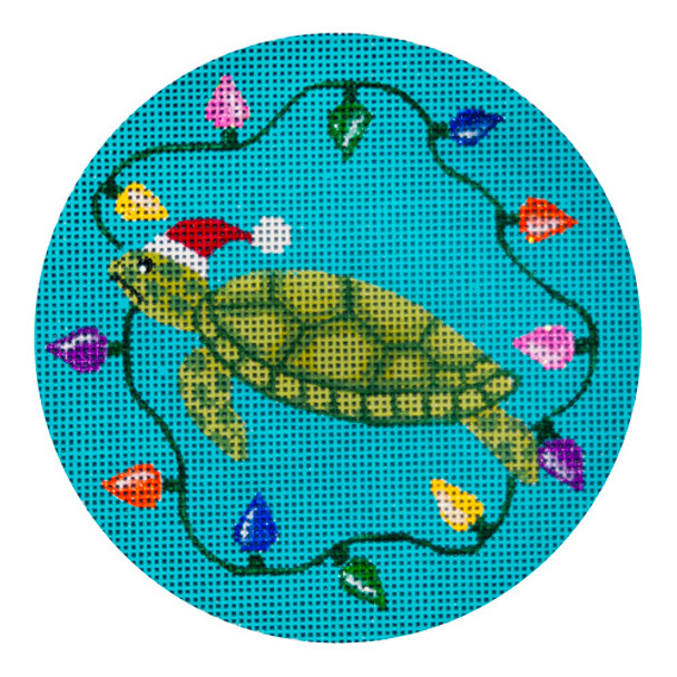 CHRISTMAS X256 Turtle & Xmas Lights 4.5" Diameter 18 Mesh JP Needlepoint (2022)