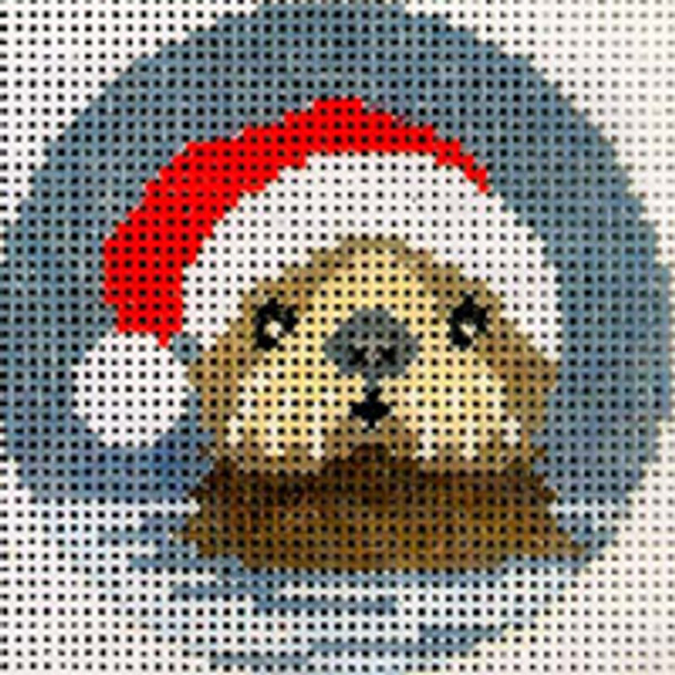 CHRISTMAS DX025 Otter in Sea 3.5" diameter 13 Mesh JP Needlepoint