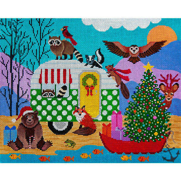 CHRISTMAS X307 Happy Campers 8 x 10 18 Mesh JP Needlepoint (2022)
