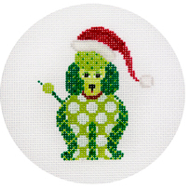 CHRISTMAS X352 Green Poodle w/Spots 4.5 " Diameter 18 Mesh JP Needlepoint