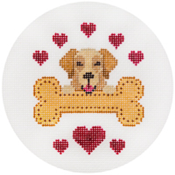 CHRISTMAS X347 Yellow Lab  4.5 " Diameter 18 Mesh JP Needlepoint