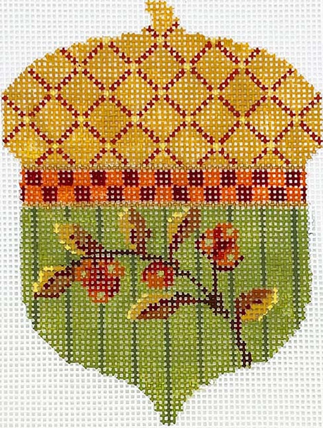 KCN1519 Bittersweet Checks Acorn 3.25"w x 4.5"h 18 Mesh Kelly Clark Needlepoint