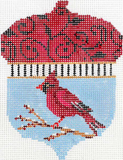 KCN1513 Winter Cardinal Acorn 3.25"w x 4.5"h 18 Mesh Kelly Clark Needlepoint