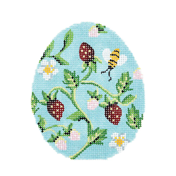 KEA75-18 Strawberry Egg 4"w x 4.65"h - 18 Mesh Kelly Clark Needlepoint