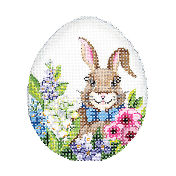 KEA69-18 Hare in Easter Garden 4.65"w x 5.5"h 18 Mesh Kelly Clark Needlepoint