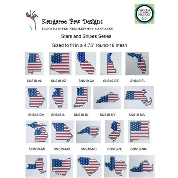 Patriotic Series:  SNS19-NM New Mexico State shape with Stars and Stripes 18 Mesh Kangaroo Paw Designs 