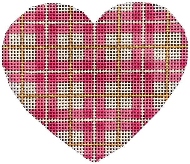 HE-0860 Pink/Gold Plaid Heart 3.5" x 3" 18 Mesh Associated Talents 