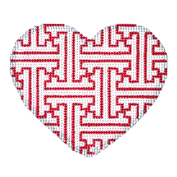 HE-861 Red/White Fretwork Heart3.5x3 18 Mesh Associated Talents 