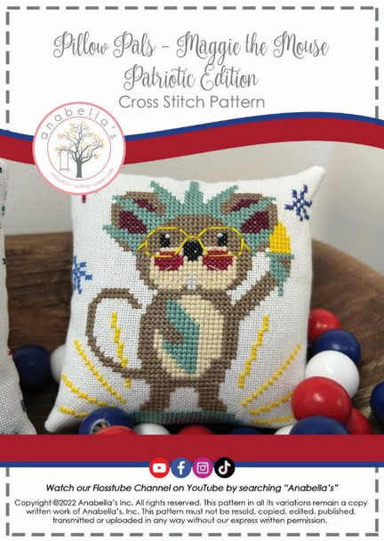 Maggie the Mouse Patriotic PillowPal™Stitch Count 64 x 64 by Anabella's 23-2026 YT