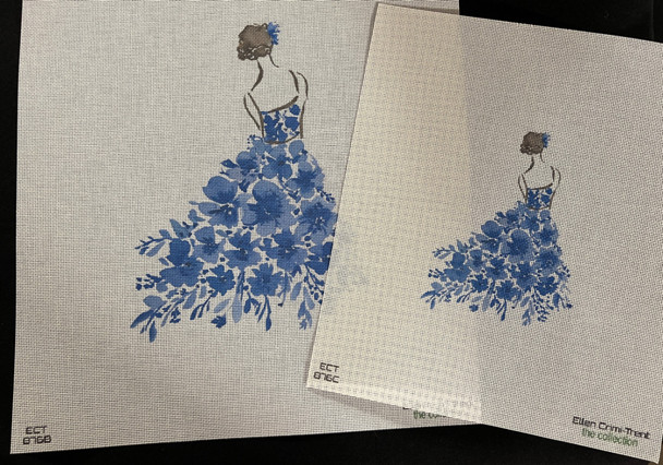ECT876C Lady w/Blue Flowers 6 x 5 18 Mesh Ellen Crimi-Trent