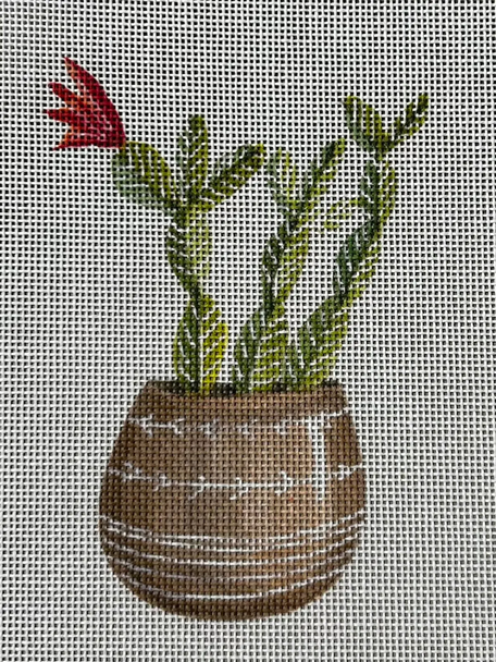 ECT479B Cactus w/flower Left 5 x 5 18 Mesh Ellen Crimi-Trent