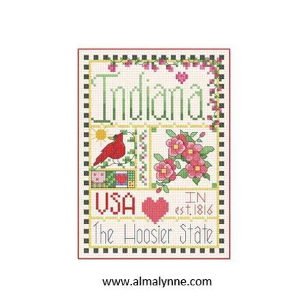 Indiana Little State Sampler 58w x 82h Alma Lynne Originals