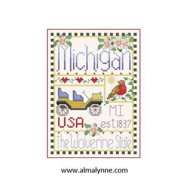 Michigan Little State Sampler 58w x 82h Alma Lynne Originals