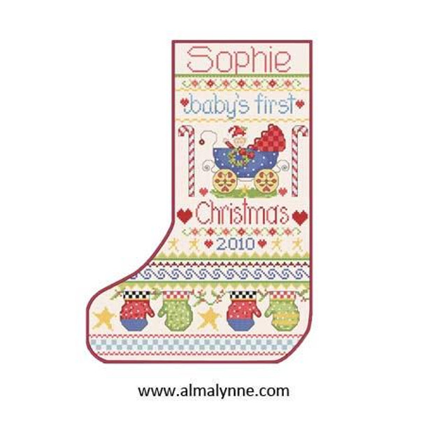 Baby's First Christmas Stocking 58w x 82h Alma Lynne Originals