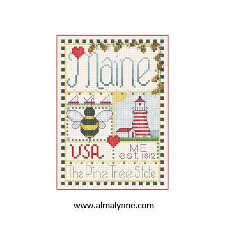 Maine Little State Sampler 58w x 82h Alma Lynne Originals