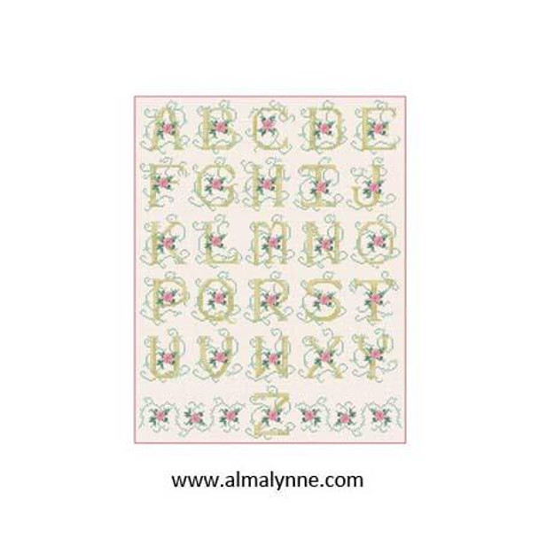 Floral Alphabet Sampler 180w x 232h Alma Lynne Originals